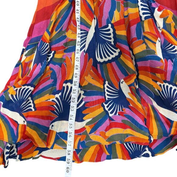 Farm Rio Dress Rainbow Toucan Maxi Puff-Sleeves Abstract-Print Womens Size S - Picture 7 of 10